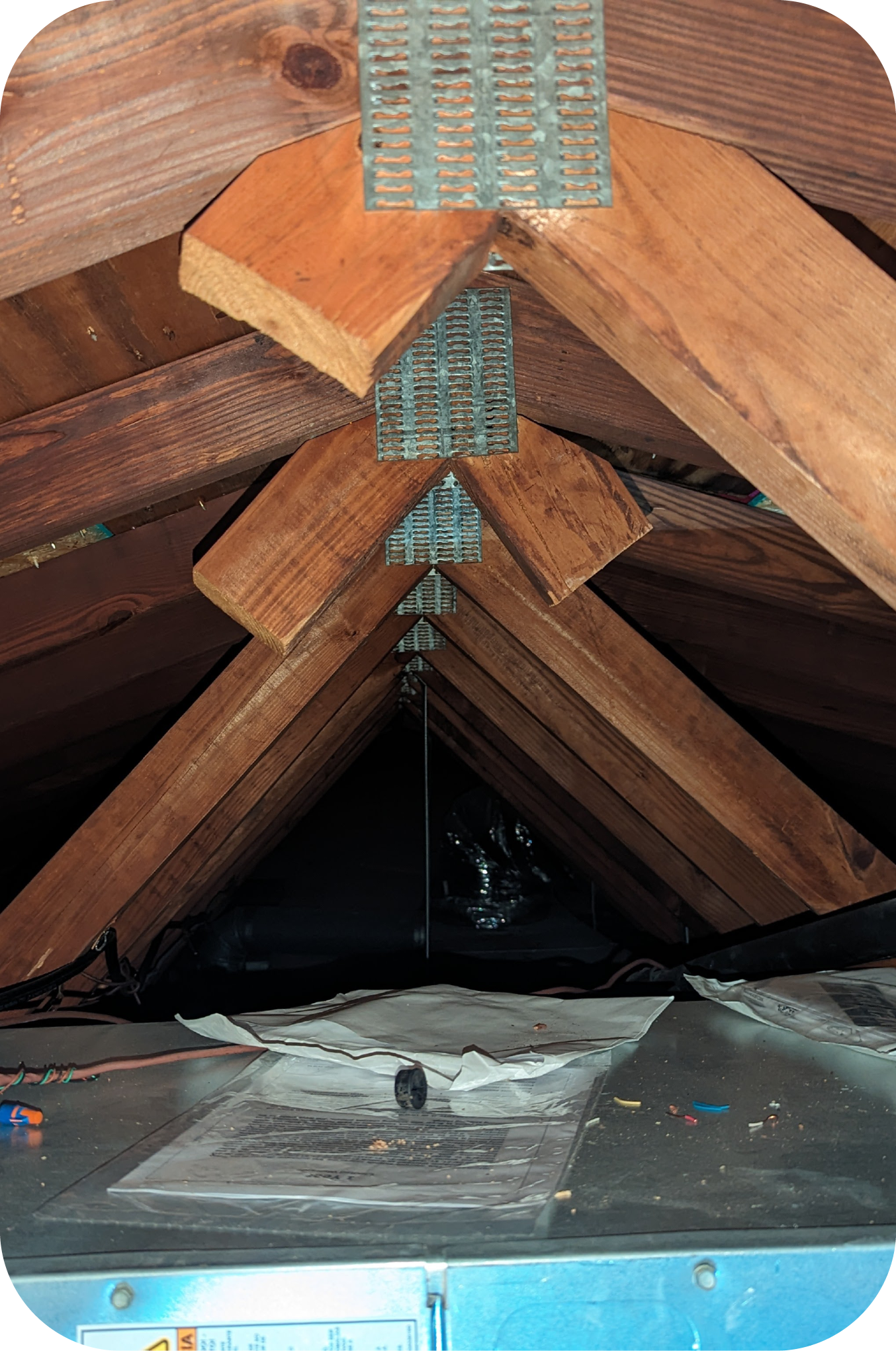 Inside of an attic for inspection