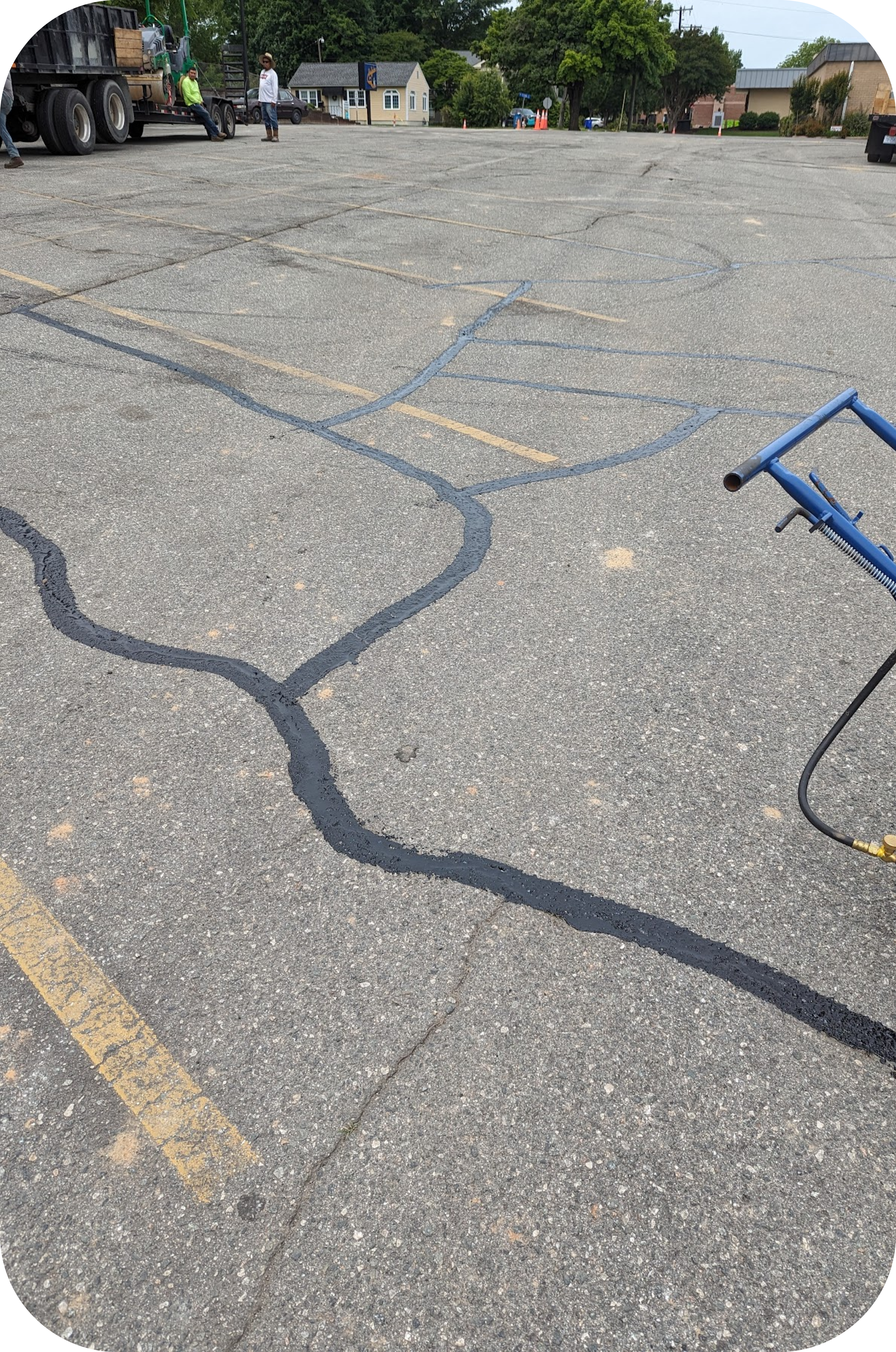Crack seals in a parking lot